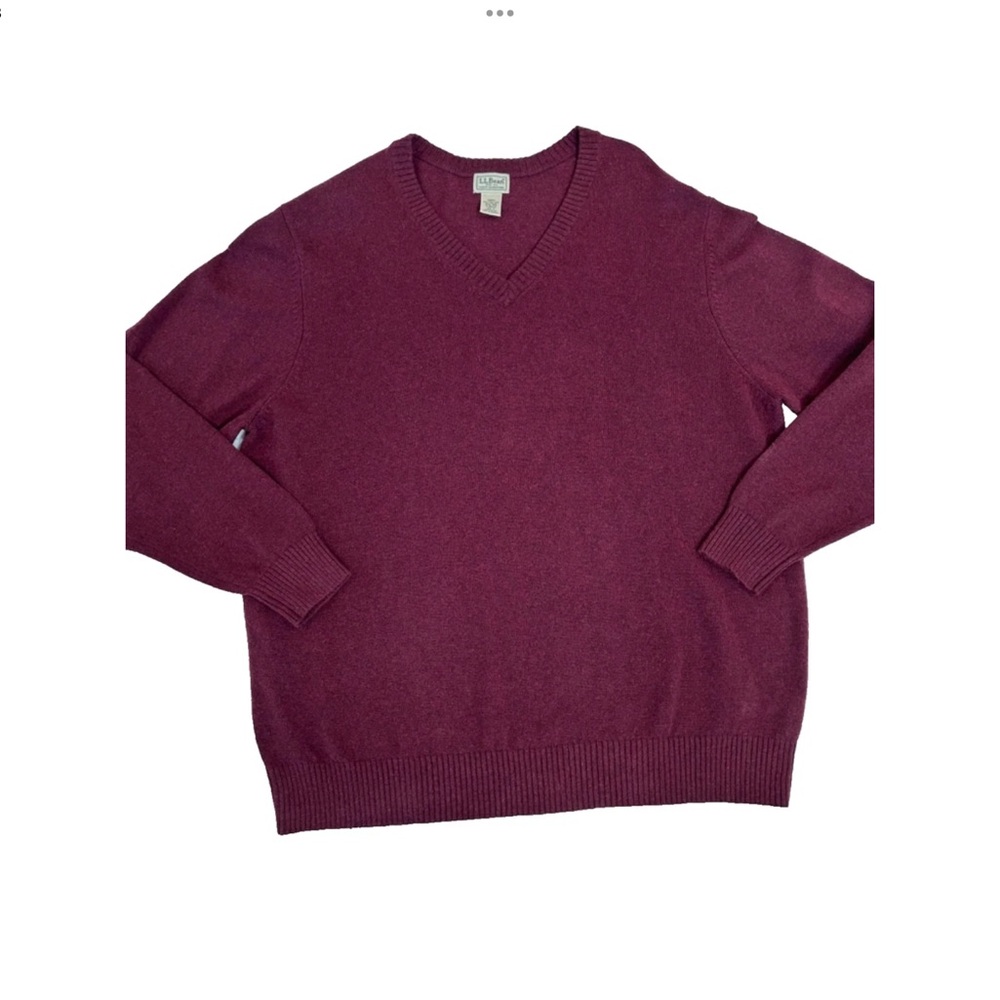 VTG LL Bean Men V Neck Pullover Sweater Lambs Wool Nylon SZ 2XL Burgundy Classic